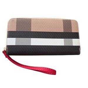 Chic Color Block Women's Wallet with Red Wrist Strap